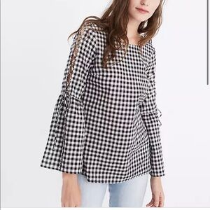 Madewell BNW Gingham Lace Up Bell Sleeve Top XS